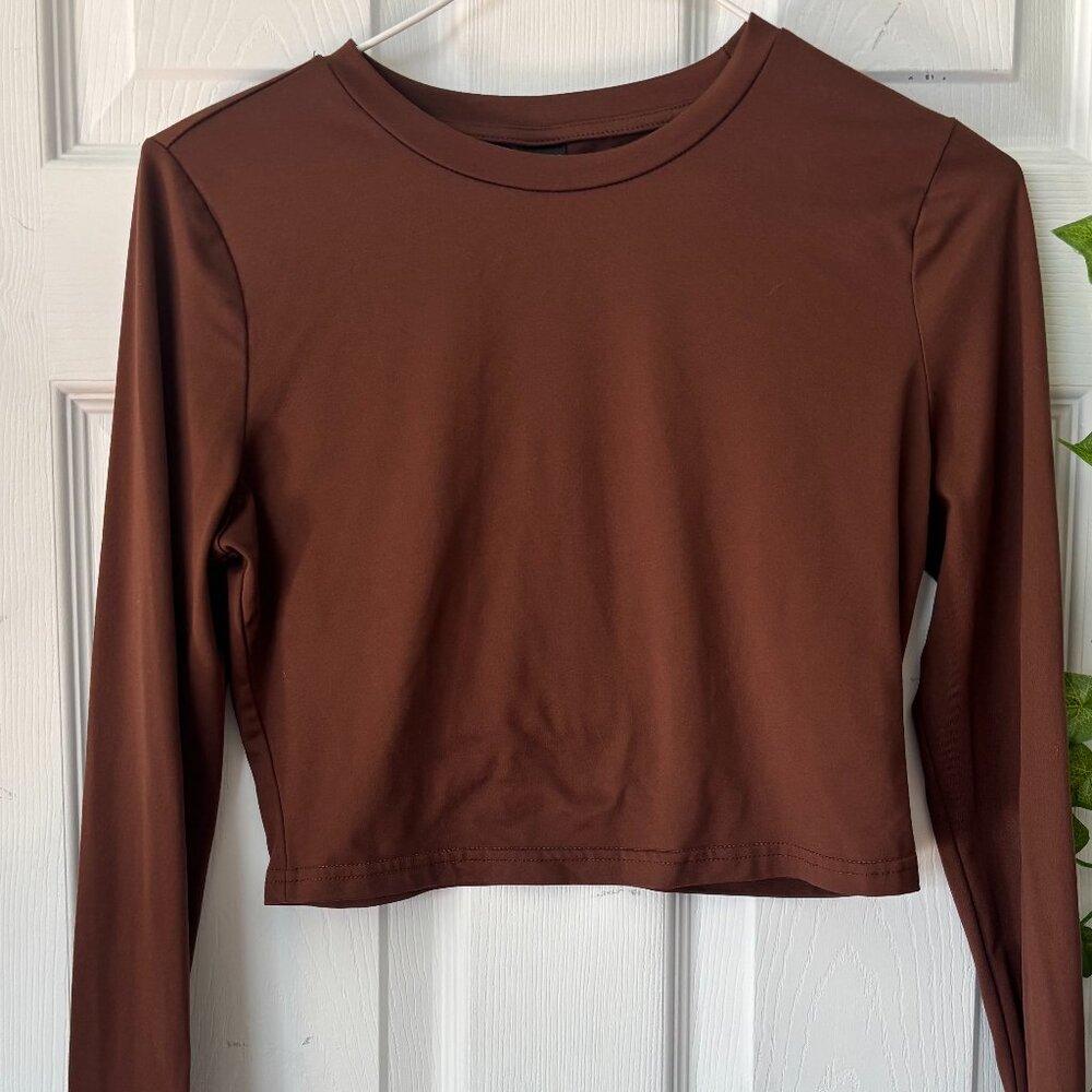 Brown Long Sleeve Crop Shirt - OG PRICE 20.00